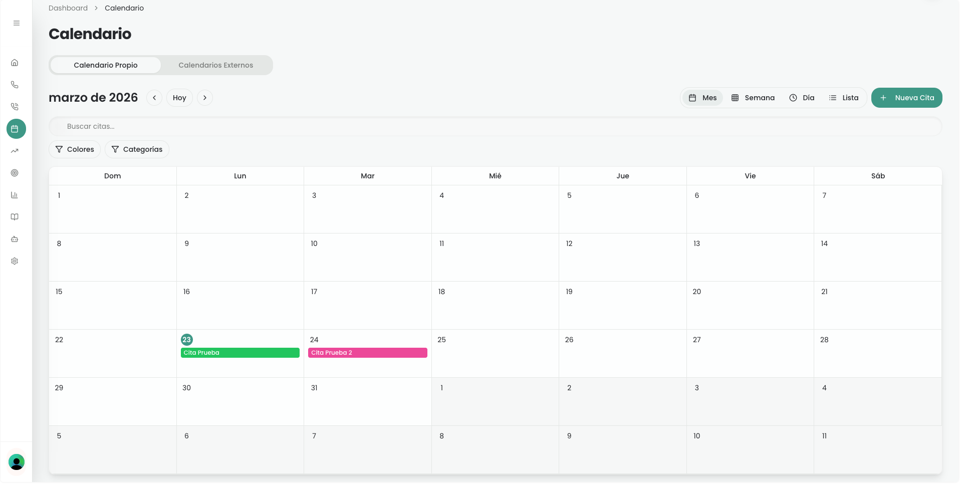 Calendario de citas de Dentista Ideal