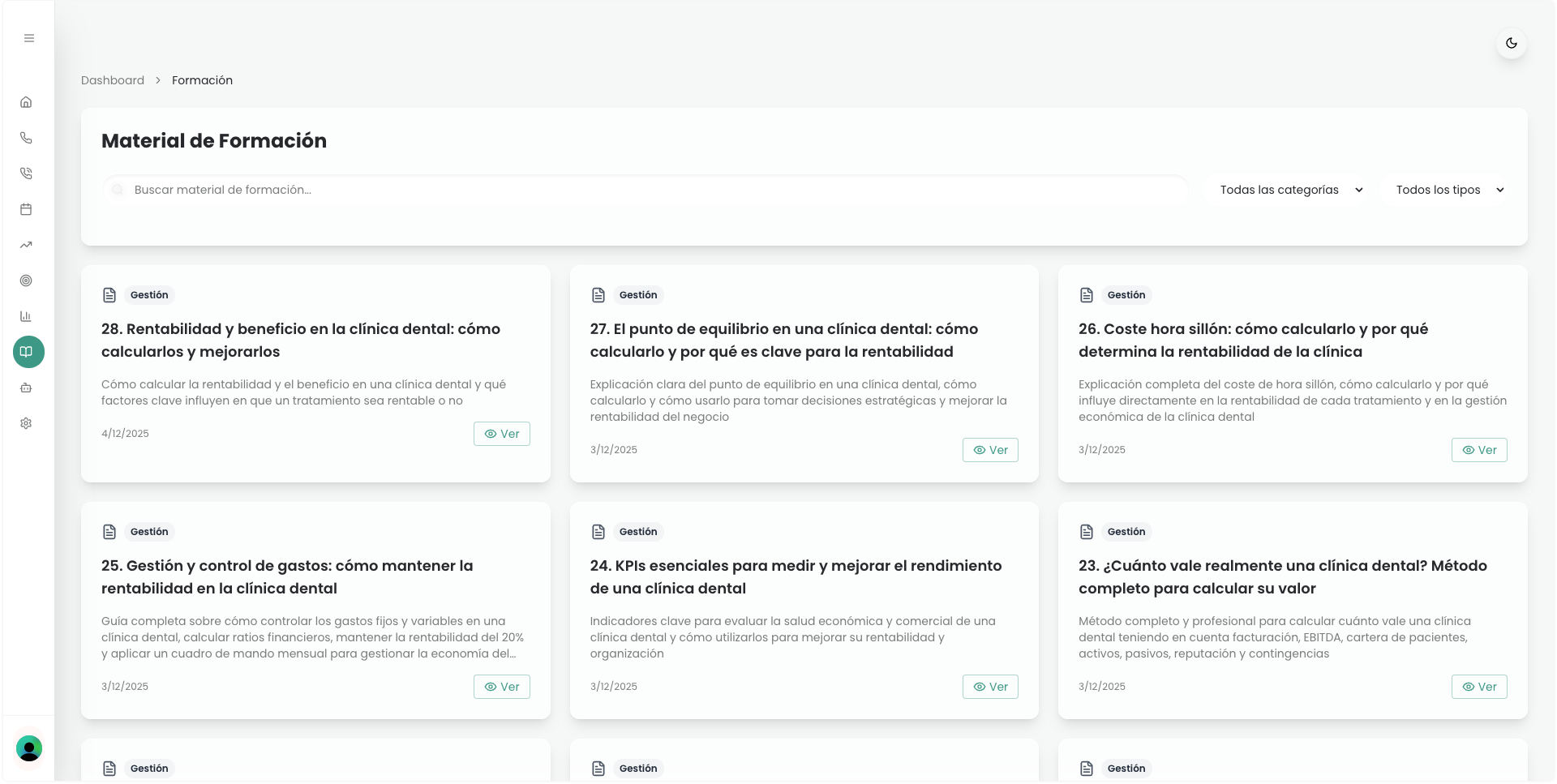 Contenido de formación de la plataforma Dentista Ideal